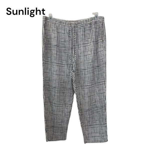 Eileen Fisher Women SZ L/G Textured Crepe Grid Slouchy Cropped Pants - Picture 2 of 15